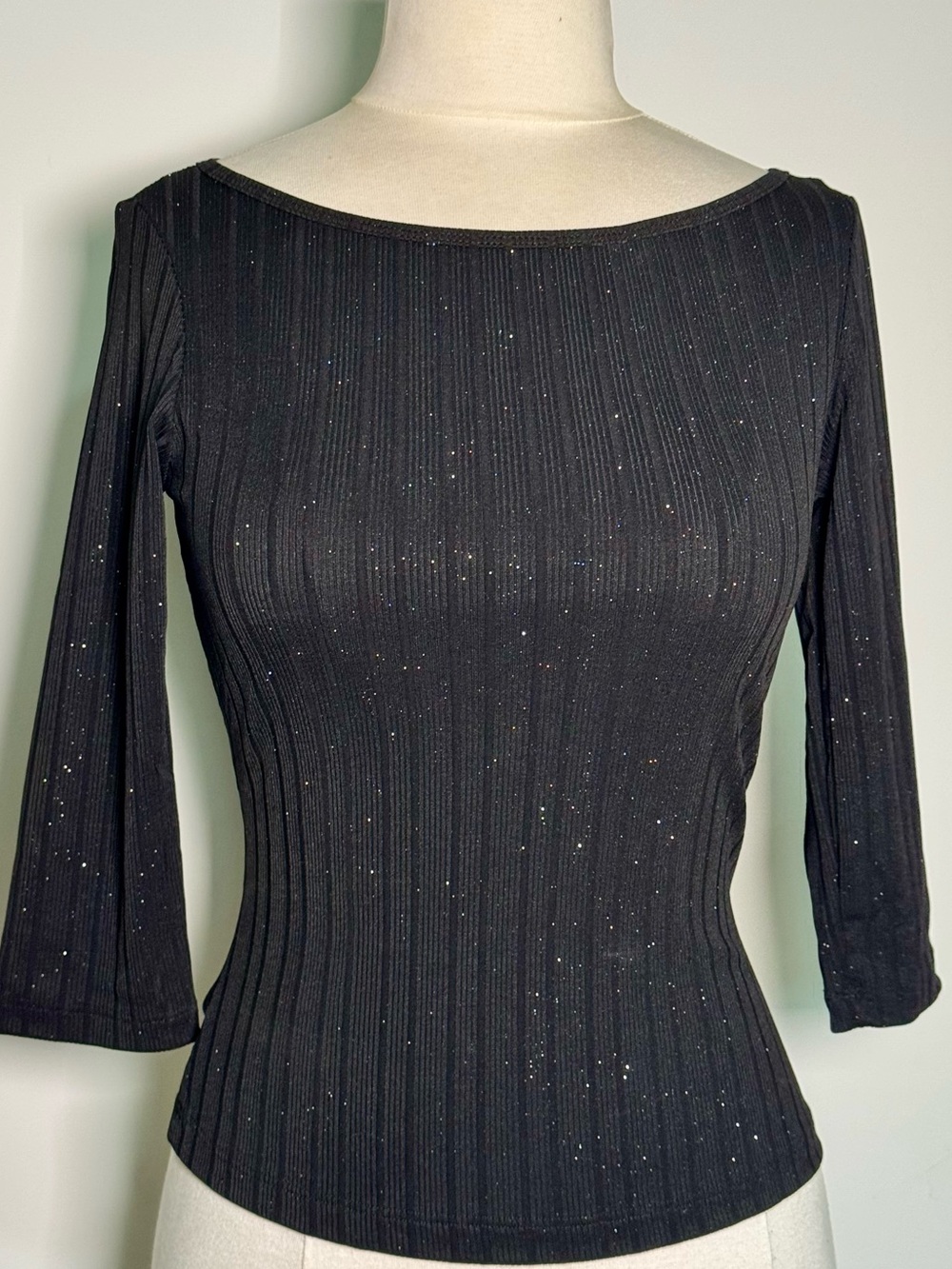 Vintage PS PerSeption Sexy Black Ribbed Sparkle Top